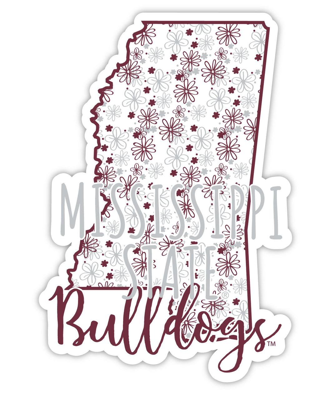 Mississippi State Bulldogs 4-Inch State Shaped NCAA Floral Love Vinyl Sticker - Blossoming School Spirit Decal