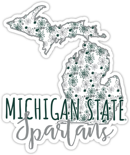 Michigan State Spartans 4-Inch State Shaped NCAA Floral Love Vinyl Sticker - Blossoming School Spirit Decal