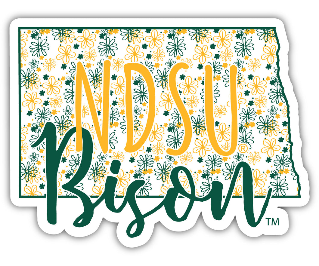 North Dakota State Bison 4-Inch State Shaped NCAA Floral Love Vinyl Sticker - Blossoming School Spirit Decal