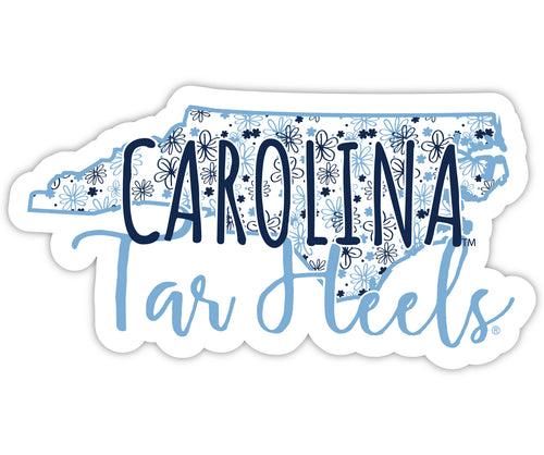 UNC Tar Heels 4-Inch State Shaped NCAA Floral Love Vinyl Sticker - Blossoming School Spirit Decal