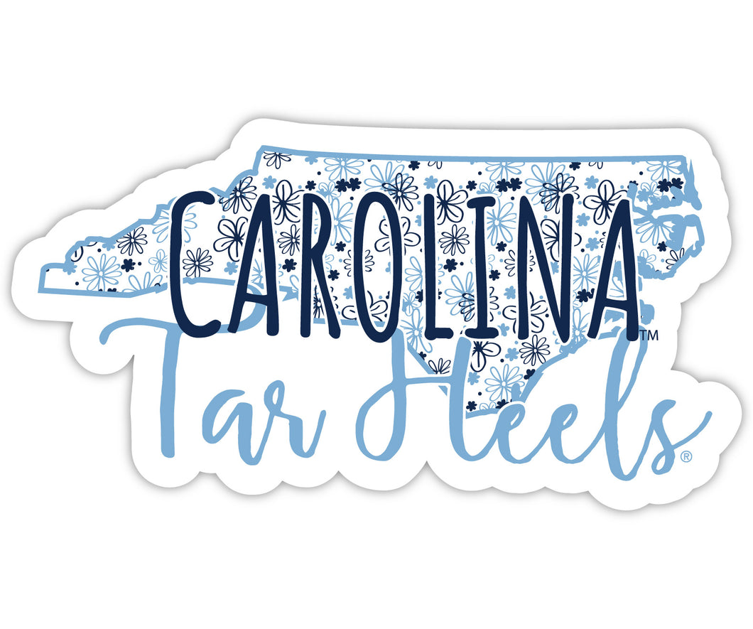 UNC Tar Heels 4-Inch State Shaped NCAA Floral Love Vinyl Sticker - Blossoming School Spirit Decal