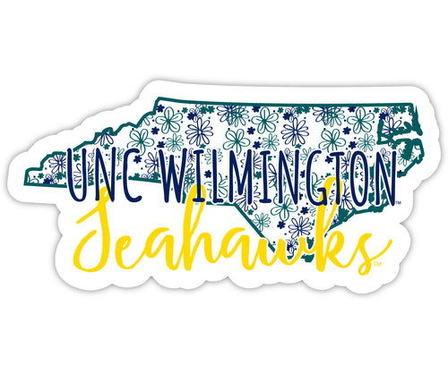 North Carolina Wilmington Seahawks 2-Inch on one of its sides Floral Design NCAA Floral Love Vinyl Sticker - Blossoming School Spirit Decal Sticker