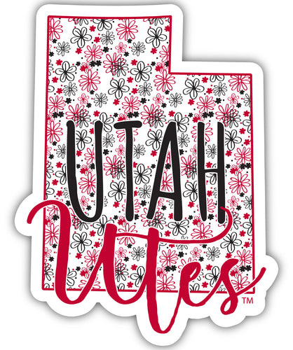 Utah Utes 4-Inch State Shaped NCAA Floral Love Vinyl Sticker - Blossoming School Spirit Decal