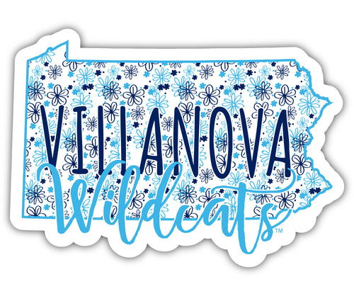 Villanova Wildcats 4-Inch State Shaped NCAA Floral Love Vinyl Sticker - Blossoming School Spirit Decal