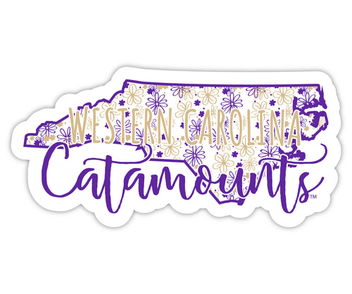 Western Carolina University 2-Inch on one of its sides Floral Design NCAA Floral Love Vinyl Sticker - Blossoming School Spirit Decal Sticker