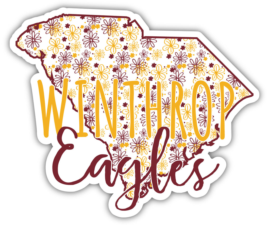 Winthrop University 4-Inch State Shaped NCAA Floral Love Vinyl Sticker - Blossoming School Spirit Decal