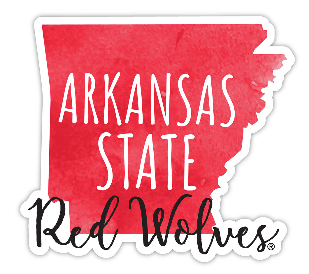 Arkansas State 4-Inch Watercolor State Shaped NCAA Vinyl Decal Sticker for Fans, Students, and Alumni