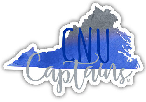 Christopher Newport Captains 4-Inch Watercolor State Shaped NCAA Vinyl Decal Sticker for Fans, Students, and Alumni