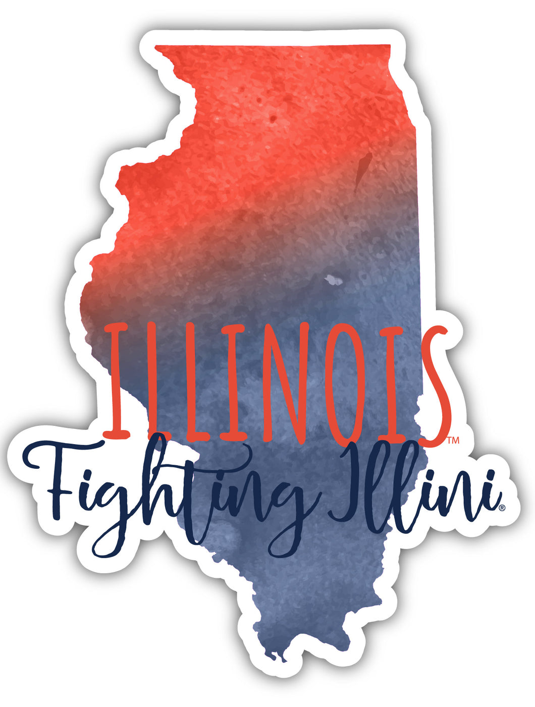 Illinois Fighting Illini 4-Inch Watercolor State Shaped NCAA Vinyl Decal Sticker for Fans, Students, and Alumni