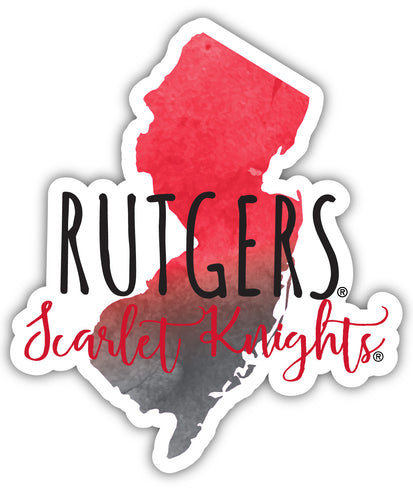 Rutgers Scarlet Knights 4-Inch Watercolor State Shaped NCAA Vinyl Decal Sticker for Fans, Students, and Alumni