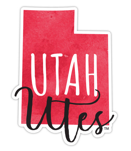 Utah Utes 4-Inch Watercolor State Shaped NCAA Vinyl Decal Sticker for Fans, Students, and Alumni