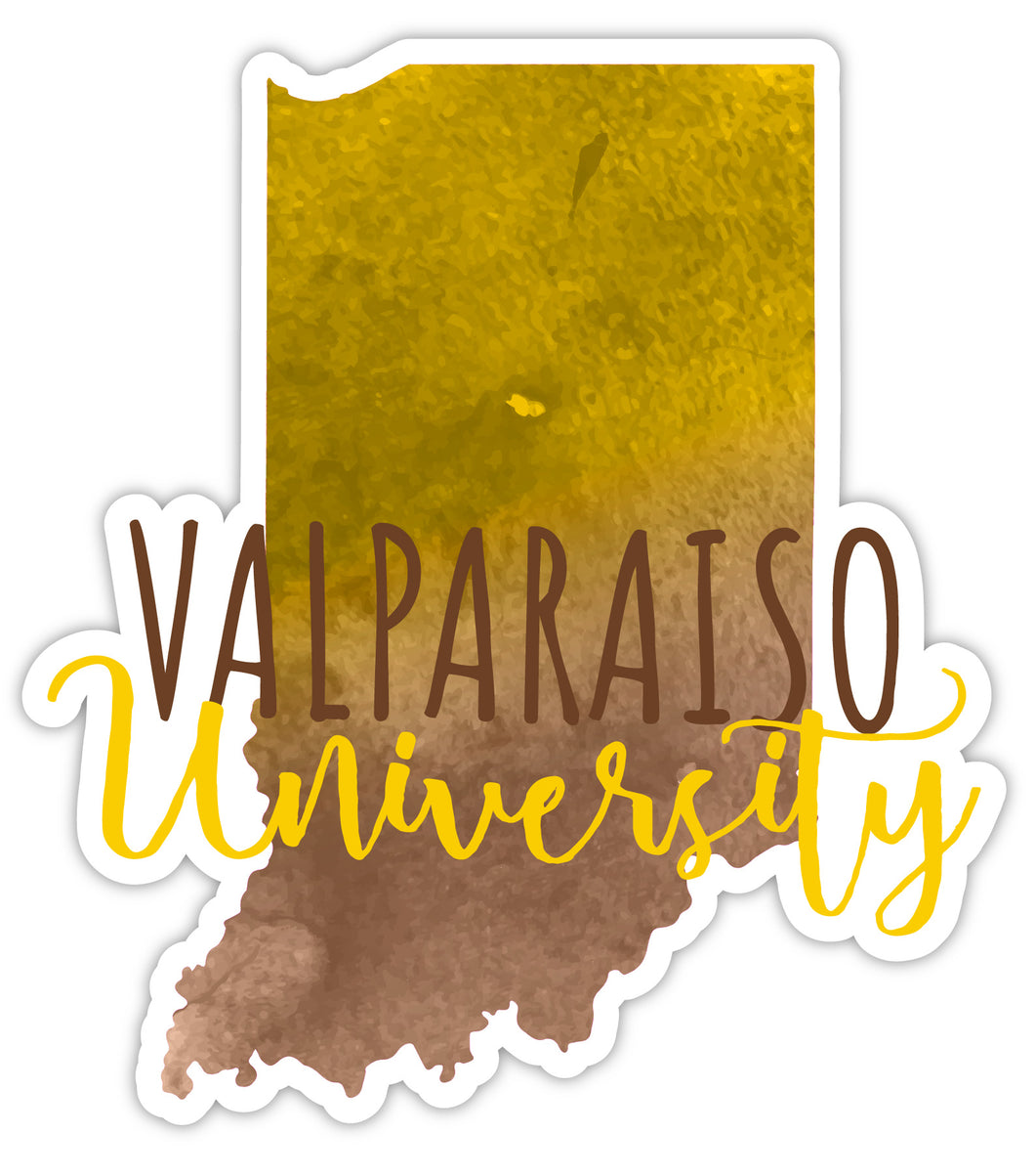 Valparaiso University 4-Inch Watercolor State Shaped NCAA Vinyl Decal Sticker for Fans, Students, and Alumni