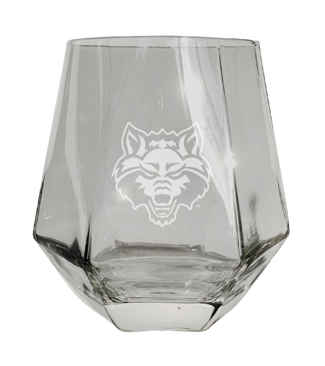 Arkansas State Tigers Etched Diamond Cut 10 oz Stemless Wine Glass - NCAA Licensed