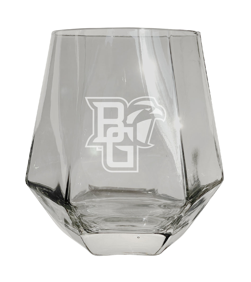 Bowling Green Falcons Tigers Etched Diamond Cut 10 oz Stemless Wine Glass - NCAA Licensed