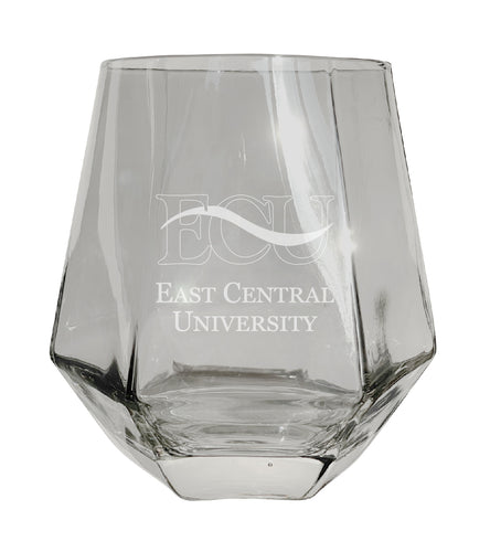 East Central University Tigers Tigers Etched Diamond Cut 10 oz Stemless Wine Glass - NCAA Licensed