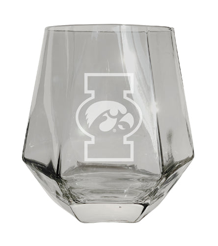 Iowa Hawkeyes Tigers Etched Diamond Cut 10 oz Stemless Wine Glass - NCAA Licensed