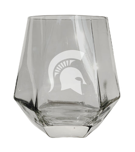 Michigan State Spartans Tigers Etched Diamond Cut 10 oz Stemless Wine Glass - NCAA Licensed