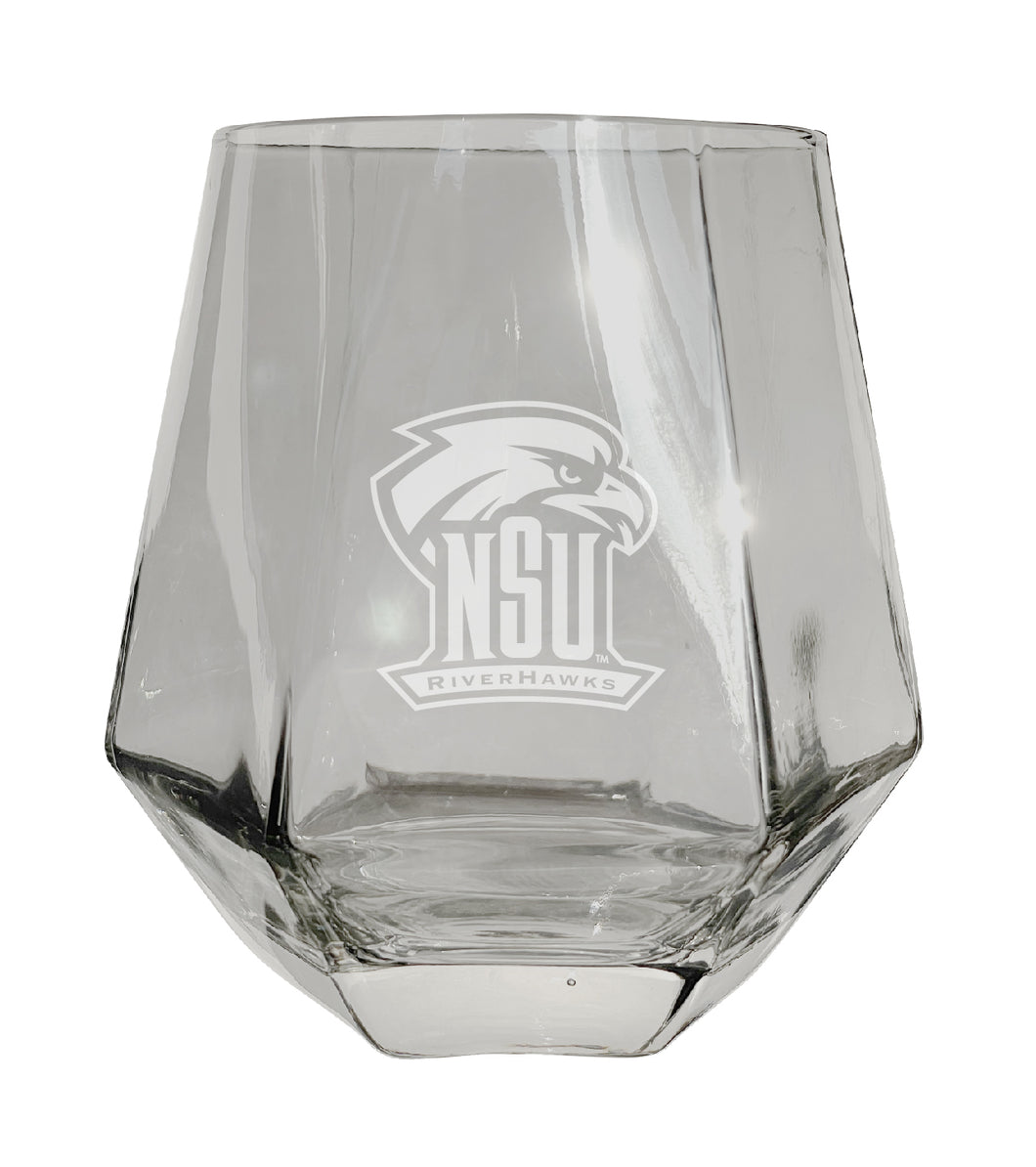 Northeastern State University Riverhawks Tigers Etched Diamond Cut 10 oz Stemless Wine Glass - NCAA Licensed