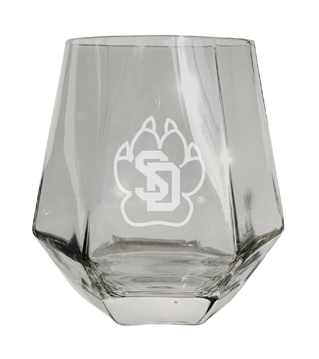 South Dakota Coyotes Tigers Etched Diamond Cut 10 oz Stemless Wine Glass - NCAA Licensed