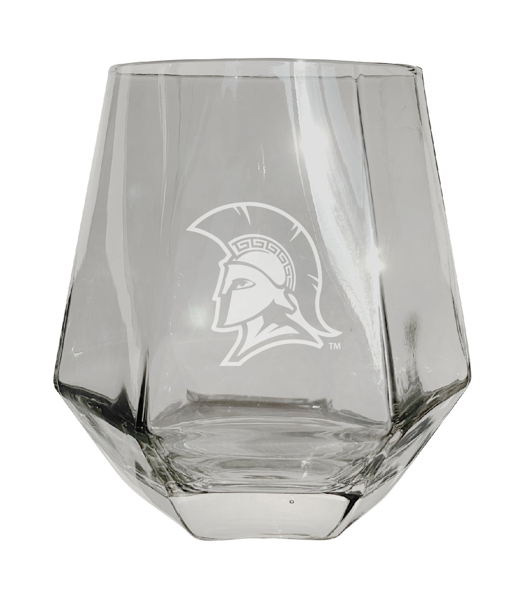 North Carolina Greensboro Spartans Tigers Etched Diamond Cut 10 oz Stemless Wine Glass - NCAA Licensed