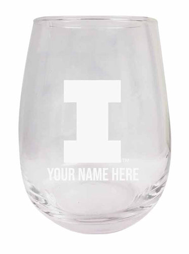 Illinois Fighting Illini NCAA Officially Licensed Laser-Engraved 9 oz Stemless Wine Glass - Personalize with Your Name, Ideal for Wine & Cocktails