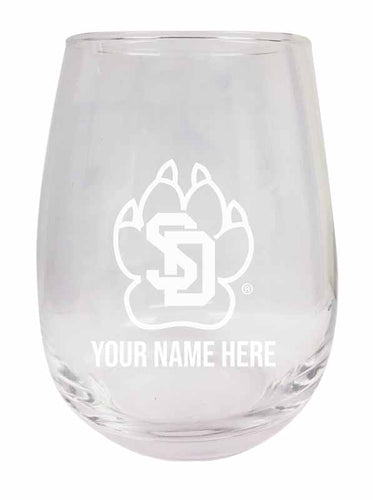 South Dakota Coyotes NCAA Officially Licensed Laser-Engraved 9 oz Stemless Wine Glass - Personalize with Your Name, Ideal for Wine & Cocktails