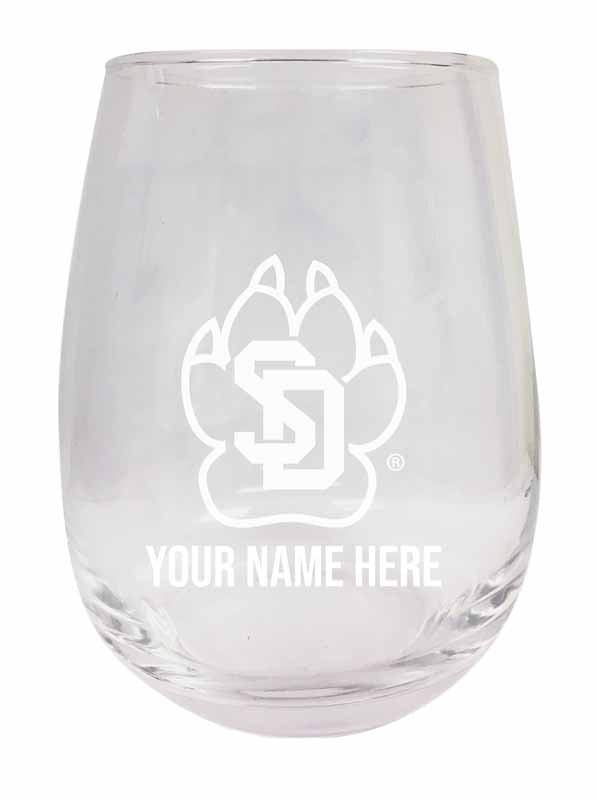 South Dakota Coyotes NCAA Officially Licensed Laser-Engraved 9 oz Stemless Wine Glass - Personalize with Your Name, Ideal for Wine & Cocktails