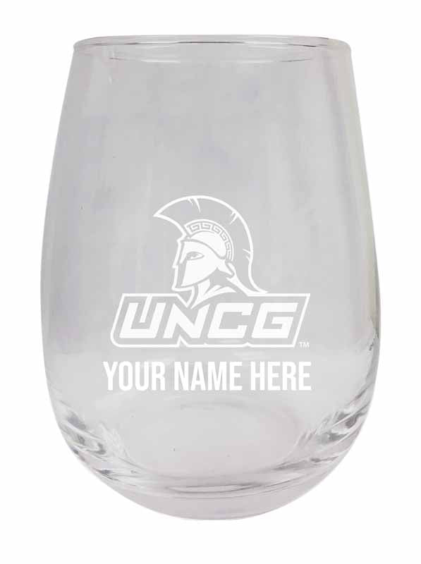 North Carolina Greensboro Spartans NCAA Officially Licensed Laser-Engraved 9 oz Stemless Wine Glass - Personalize with Your Name, Ideal for Wine & Cocktails