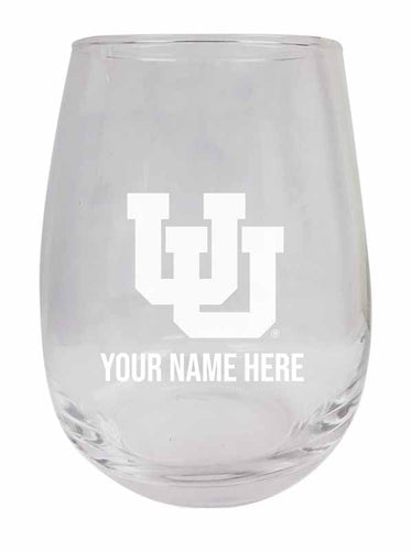 Utah Utes NCAA Officially Licensed Laser-Engraved 9 oz Stemless Wine Glass - Personalize with Your Name, Ideal for Wine & Cocktails