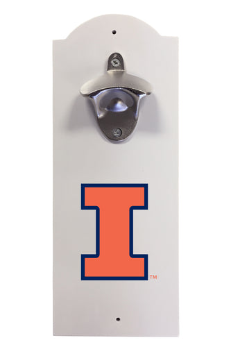 Illinois Fighting Illini Wall-Mounted Bottle Opener – Sturdy Metal with Decorative Wood Base for Home Bars, Rec Rooms & Fan Caves