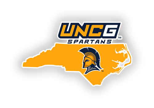 North Carolina Greensboro Spartans 4-Inch State Shape NCAA Vinyl Decal Sticker for Fans, Students, and Alumni