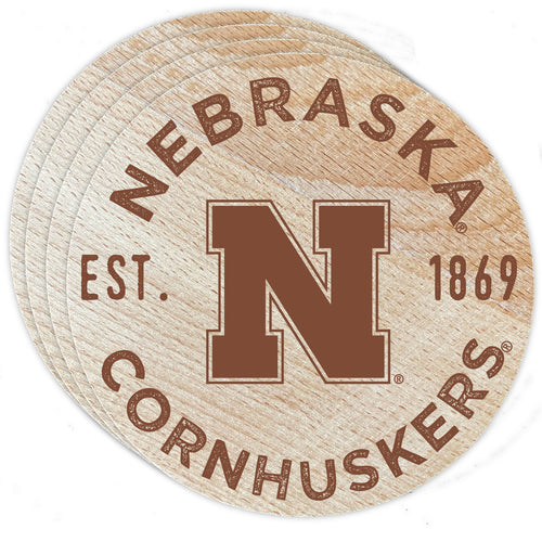 Nebraska Cornhuskers Officially Licensed Wood Coasters (4-Pack) - Laser Engraved, Never Fade Design