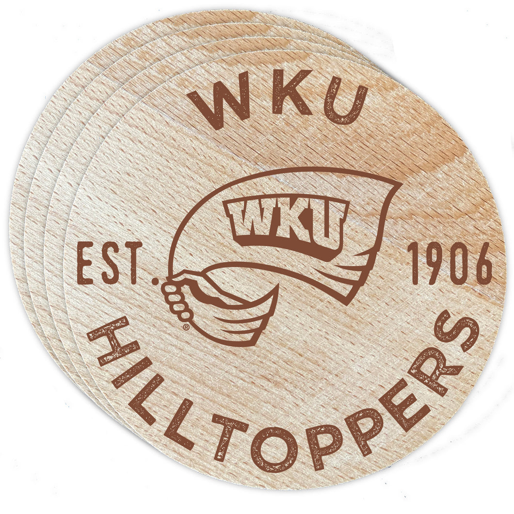 Western Kentucky Hilltoppers Officially Licensed Wood Coasters (4-Pack) - Laser Engraved, Never Fade Design