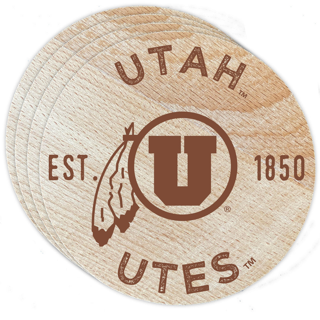 Utah Utes Officially Licensed Wood Coasters (4-Pack) - Laser Engraved, Never Fade Design