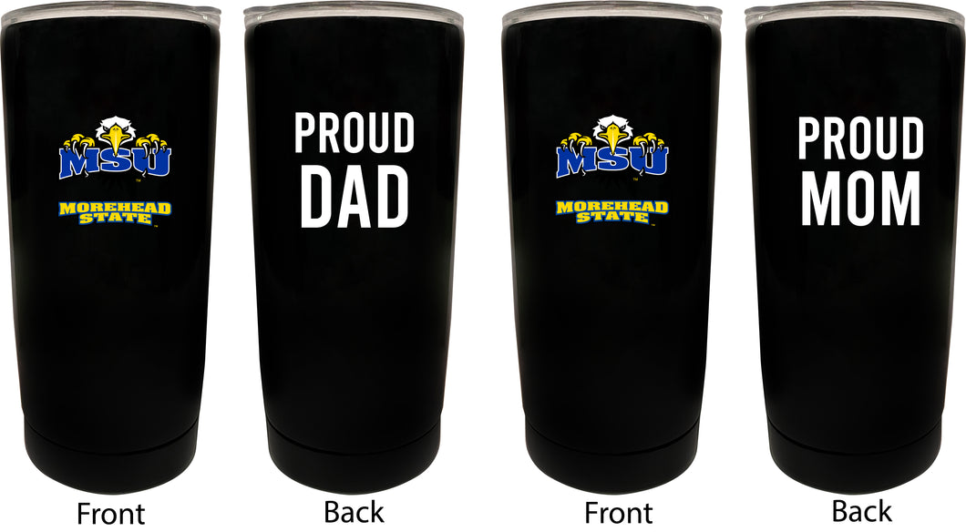 Morehead State University NCAA Insulated Tumbler - 16oz Stainless Steel Travel Mug Proud Mom and Dad Design Black