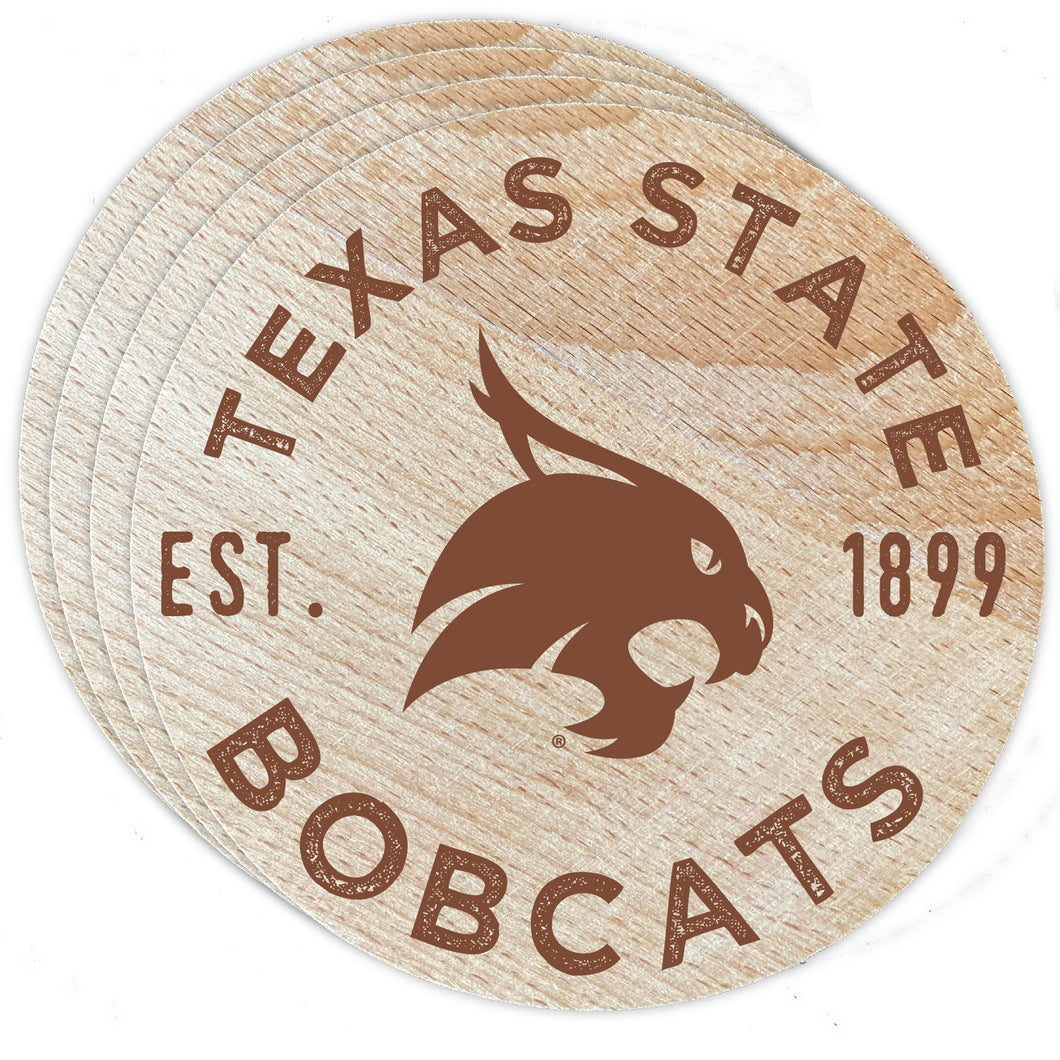 Texas State Bobcats Officially Licensed Wood Coasters (4-Pack) - Laser Engraved, Never Fade Design