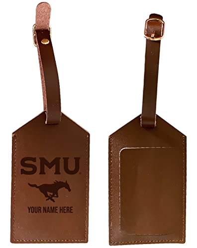 Southern Methodist University Premium Leather Luggage Tag - Laser-Engraved Custom Name Option