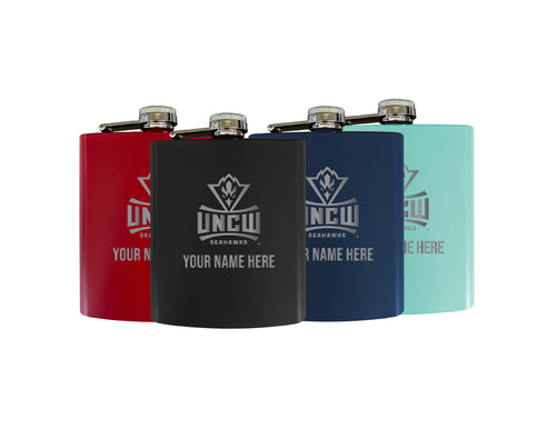 North Carolina Wilmington Seahawks Officially Licensed Personalized Stainless Steel Flask 7 oz - Custom Text, Matte Finish, Choose Your Color