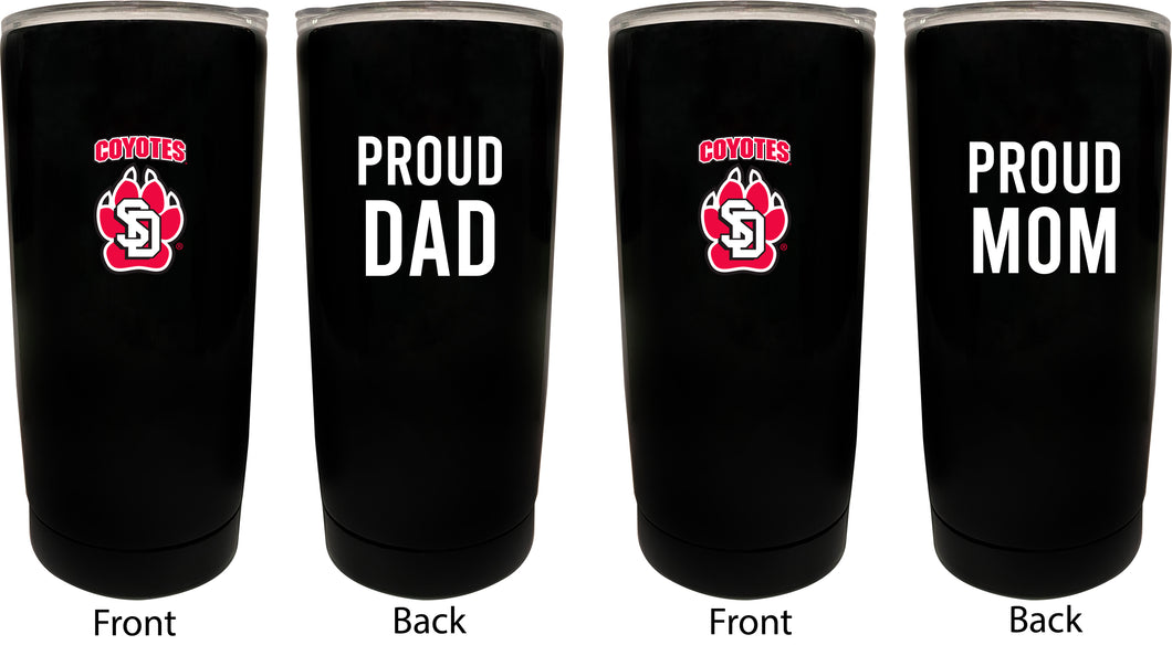 South Dakota Coyotes NCAA Insulated Tumbler - 16oz Stainless Steel Travel Mug Proud Mom and Dad Design Black