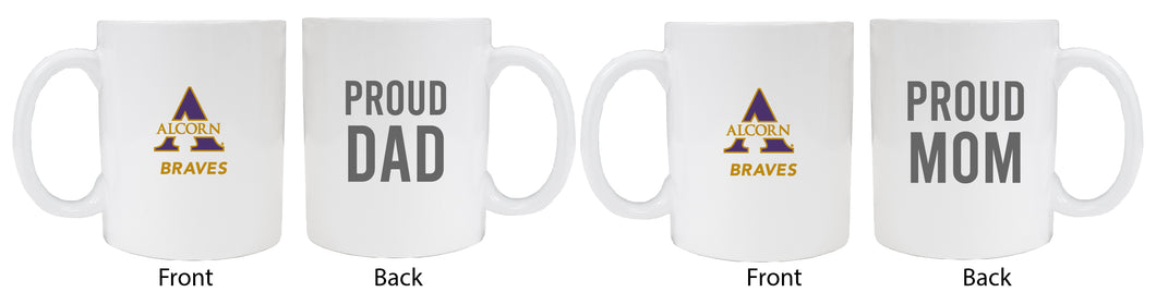 Alcorn State Braves Proud Mom And Dad White Ceramic Coffee Mug 2 pack (White)