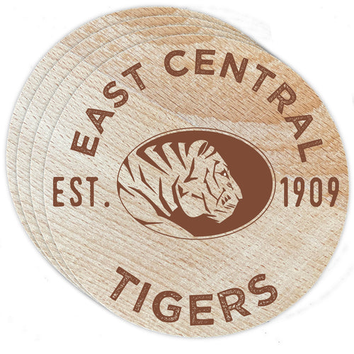 East Central University Tigers Officially Licensed Wood Coasters (4-Pack) - Laser Engraved, Never Fade Design