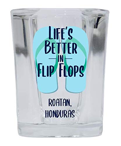 Roatan Honduras Souvenir 2 Ounce Square Shot Glass Flip Flop Design