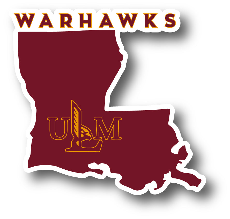 University of Louisiana Monroe 4-Inch State Shape NCAA Vinyl Decal Sticker for Fans, Students, and Alumni