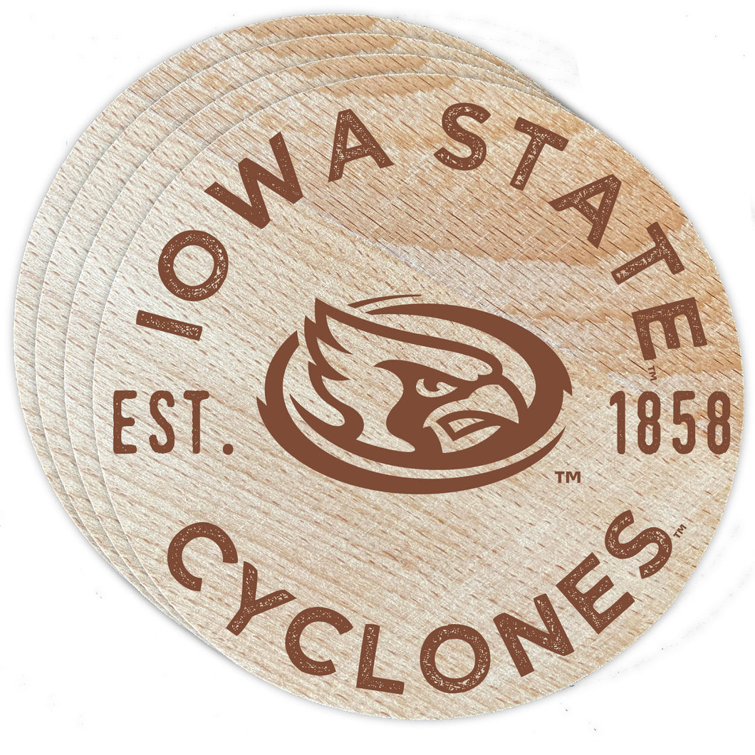 Iowa State Cyclones Officially Licensed Wood Coasters (4-Pack) - Laser Engraved, Never Fade Design