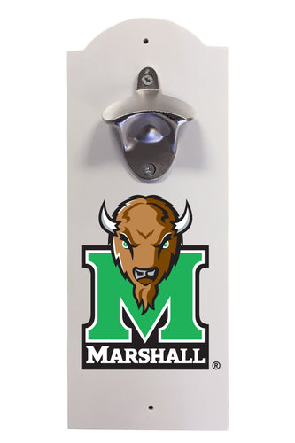 Marshall Thundering Herd Wall-Mounted Bottle Opener – Sturdy Metal with Decorative Wood Base for Home Bars, Rec Rooms & Fan Caves