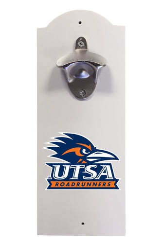 UTSA Road Runners Wall-Mounted Bottle Opener – Sturdy Metal with Decorative Wood Base for Home Bars, Rec Rooms & Fan Caves