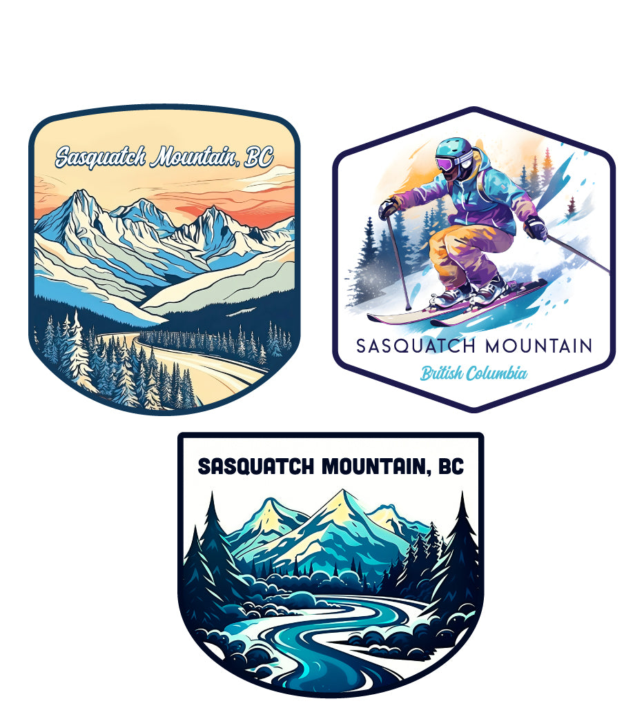 Sasquatch Mountain British Columbia Ski Souvenir 3 Pack Vinyl Decal Sticker